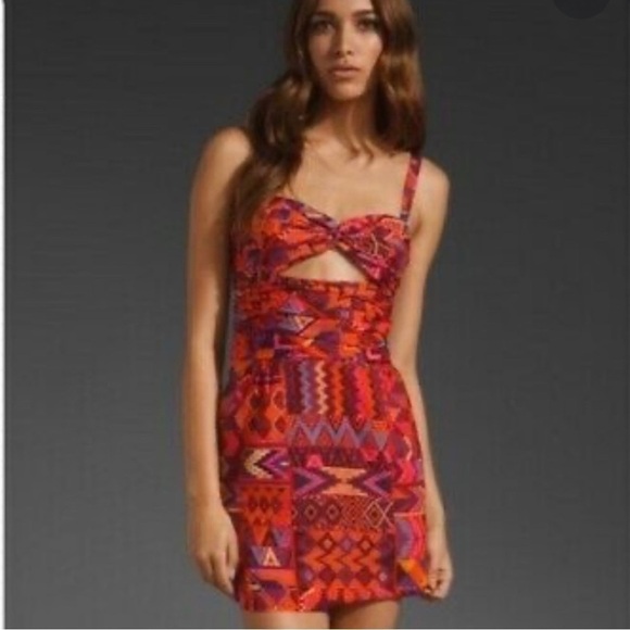 Mara Hoffman Cutout Mini Dress Tribal Print Red Orange Size 6 - Picture 2 of 12